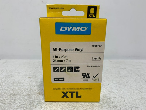 Dymo 1868753 Vinyl Label Cartridge 1" x 23' Black on White