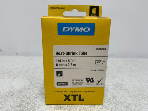 Dymo 1868809 Heat-Shrink Tube 1/4" x 8.9ft Black on White