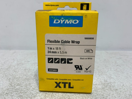 Dymo 1868808 Cable Wrap 1" x 18' Black on White