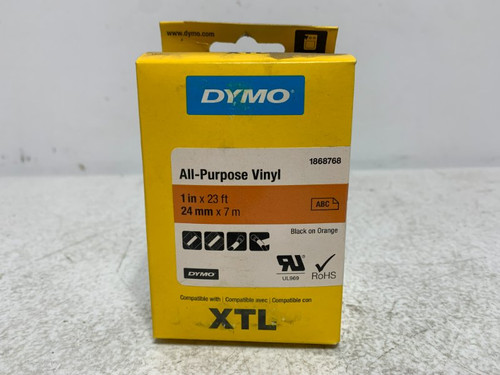 Dymo 1868768 Label Tape 1" x 23' Black on Orange Vinyl