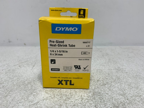 DYMO 1868717 Heat-Shrink Tube 1/4" x 1-5/16" Black on White
