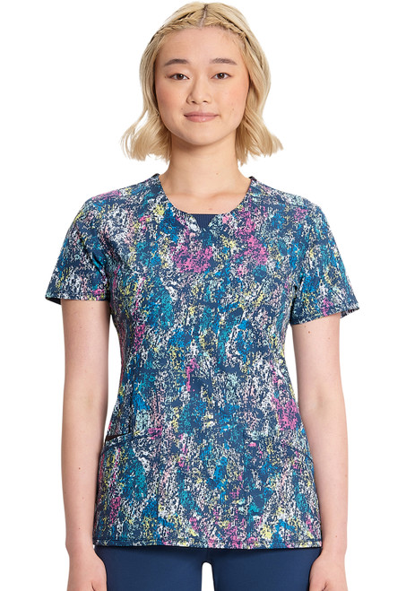 Infinity Women's Print Scrub Top Colorful Distress CK609 