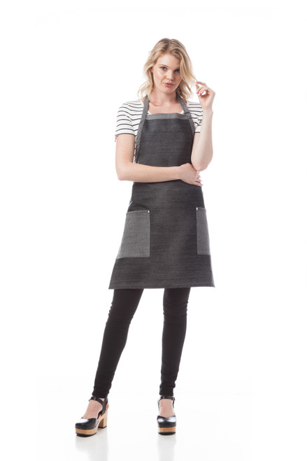 Daystar 230-BKY Denim Patch Pocket Bib Apron (2 Pocket)