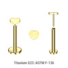 LLBXXH3 Pack of 5 Gold PVD plated Titanium threadless push in labrets with 3mm flat heart shaped tops