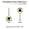 LYB05N3 Pack of 10 Gold PVD plated titanium balls with 3mm diameter for threadless push in post