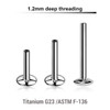 YYLB12UN Pack of 10 internally threaded UFO labret posts with 4mm convex base plate in high polished titanium, thickness 1.2mm