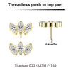 LTP05X03 Pack of 5 Gold PVD plated Titanium threadless push in labret top with 3 marquis cut prong set CZ stones