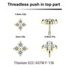 LTP05X10 Pack of 5 Gold PVD plated Titanium threadless push in labret top with 4 round prong set