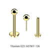 LLBXXB25 Pack of 10 Gold PVD plated Titanium threadless push in labrets, Ball size 2.5mm