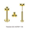LLBXXX17 Pack of 5 Gold PVD plated Titanium threadless push in labrets, with a plain trinity top