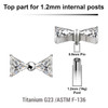 YTP12X24 Pack of 5 Titanium Internally threaded labret top in bowtie shape with two triangle CZ stones, Thread size 0.9mm