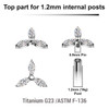 YTP12X25 Pack of 5 Titanium Internally threaded labret top in flower shape with 3 marquise CZ petals, Thread size 0.9mm
