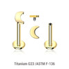 ULB12MO3 Pack of 5 Gold PVD plated titanium internally threaded labrets, Thickness 1.2mm, with 3mm flat moon tops