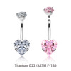 YBN16CZ5H8 Wholesale pack of 3 high polished titanium internally threaded belly bananas, Thickness 1.6mm, with a lower 8mm prong set heart CZ and a upper 5mm prong set round CZ