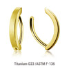 ESG16HX04 Pack of 5 Gold PVD plated Titanium hinged belly bananas in a plain design, Thickness 1.6mm