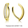 ESG16HX05 Pack of 3 Gold PVD plated Titanium hinged belly bananas with forward facing round CZ stones, Thickness 1.6mm
