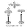 YLB12X30 Pack of 5 high polished titanium internally threaded labrets, Thickness 1.2mm, with a top with 2 round and 2 marquis prong set CZ stones