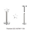 KLBXXST3 Pack of 5 high polished titanium threadless push in labrets with 3mm flat star shaped tops