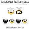 EYB12J3H Pack of 10 PVD plated titanium G23 half jewel balls with a 3mm diameter and a bezel set crystal, 1.2mm external threading