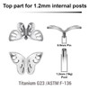 YTP12X36 Pack of 5 Titanium Internally threaded labret top with a filigree butterfly
