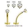 UCL12BJH Pack of 5 Gold PVD plated titanium internally threaded curved labrets, Thickness 1.2mm, with a top half ball with a bezel set crystal