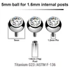 YYB16J5 Pack of 10 high polished titanium G23 balls with bezel set crystal with 5mm diameter for 1.6mm internally threaded posts