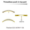 LTP05X18 Pack of 5 Gold PVD plated Titanium threadless push in labret top with crescent moon design with 12 prong set CZ stone
