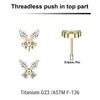 LTP05X04 Pack of 5 Gold PVD plated Titanium threadless push in labret top in butterfly shape with prong set CZ stones