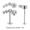 KLBXXX05 Pack of 5 high polished titanium threadless push in labrets with elongated top with 4 bezel set CZ stones