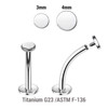 YCL12DI Pack of 10 high polished titanium internally threaded curved labrets, Thickness 1.2mm, with flat round disk tops