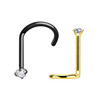 PNS08CZ2 Wholesale Nose Jewelry Set of 10 PVD plated 316L steel nose screws with 2mm prong set CZ stone, thickness 0.8mm