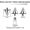 YYC16N5 Pack of 25 high polished titanium cones with 5mm diameter for 1.6mm internally threaded post