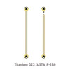 UBA16B4I Pack of 5 Gold PVD plated titanium internally threaded Industrial barbells, Thickness 1.6mm, Ball size 4mm