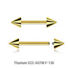 UBA16C5 Pack of 5 Gold PVD plated titanium internally threaded tongue barbells, Thickness 1.6mm, Cone size 5mm