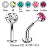 KCL16JH Pack of 5 high polished titanium threadless floating belly labrets with convex base plate, Thickness 1.6mm with flat jewel ball top