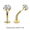 LCL16JH Pack of 5 Gold Pvd plated titanium threadless floating belly labrets with convex base plate, Thickness 1.6mm with flat jewel ball top