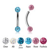 FBN12BF3 Pack of 5 surgical steel internally threaded eyebrow bananas, Thickness 1.2mm, with 3mm multi-crystal balls with epoxy resin cover
