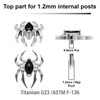 YTP12X38 Pack of 5 Titanium Internally threaded labret tops with a spider with black CZ abdomen