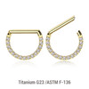 ESG12HX12 Pack of 5 Gold PVD plated titanium hinged segment rings in D shape with forward facing prong set CZs