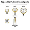 HTP12CZ Pack of 10 gold PVD 316L steel prong set CZ attachments for 1.2mm internally threaded items, Thread size 0.9mm