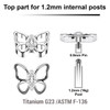 YTP12X40 Pack of 5 Titanium Internally threaded labret tops with a butterfly design with CZ body
