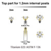 UTP12CZQ Pack of 10 Gold PVD plated titanium square prong set CZ attachments for 1.2mm internally threaded items, Thread size 0.9mm