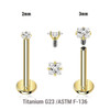 ULB12CZQ Pack of 5 Gold PVD plated titanium internally threaded labrets, Thickness 1.2mm, with a top prong set square CZ stone