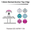 TDT14FC4 Pack of 10 ASTM F-136 Titanium 4mm flat disk dermal anchor tops with ferido glued crystal with epoxy resin cover, internal thread size 1.2mm for 1.6mm (14g) dermal anchors