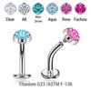 YCL16FC Pack of 5 high polished Titanium ASTM F-136 internally threaded floating belly labrets with convex base plate, Thickness 1.6mm with flat disk top with ferido glued crystal with epoxy resin cover