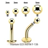 UCL16B Pack of 5 Gold PVD plated Titanium ASTM F-136 internally threaded floating belly labrets with convex base plate, Thickness 1.6mm with plain ball top