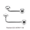 YBL16J5FJ5 Pack of 5 high polished Titanium ASTM F-136 internally threaded Christina barbells, thickness 1.6mm with 2.5mm rise and upper 5mm flat disk jewel top and lower 5mm upward facing jewel ball