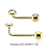 UBL16J5FJ5 Pack of 5 Gold PVD plated Titanium ASTM F-136 internally threaded Christina barbells, thickness 1.6mm with 2.5mm rise and upper 5mm flat disk jewel top and lower 5mm upward facing jewel ball