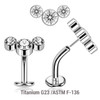 KCL16X08U Pack of 5 high polished Titanium ASTM F-136 threadless floating belly labrets with convex base plate, Thickness 1.6mm with an elongated top with three bezel set crystals