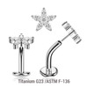 KCL16X11U Pack of 5 high polished Titanium ASTM F-136 threadless floating belly labrets with convex base plate, Thickness 1.6mm with a flower top with 5 CZ petals